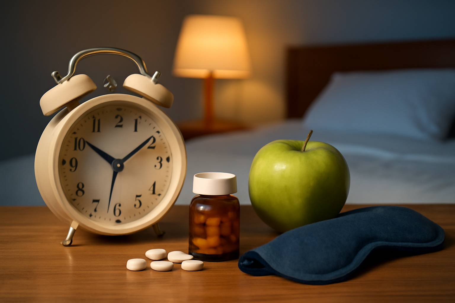 Cozy bedroom with clock, notebook, and tea, for Sleep Hygiene Essentials: better rest and daily energy.