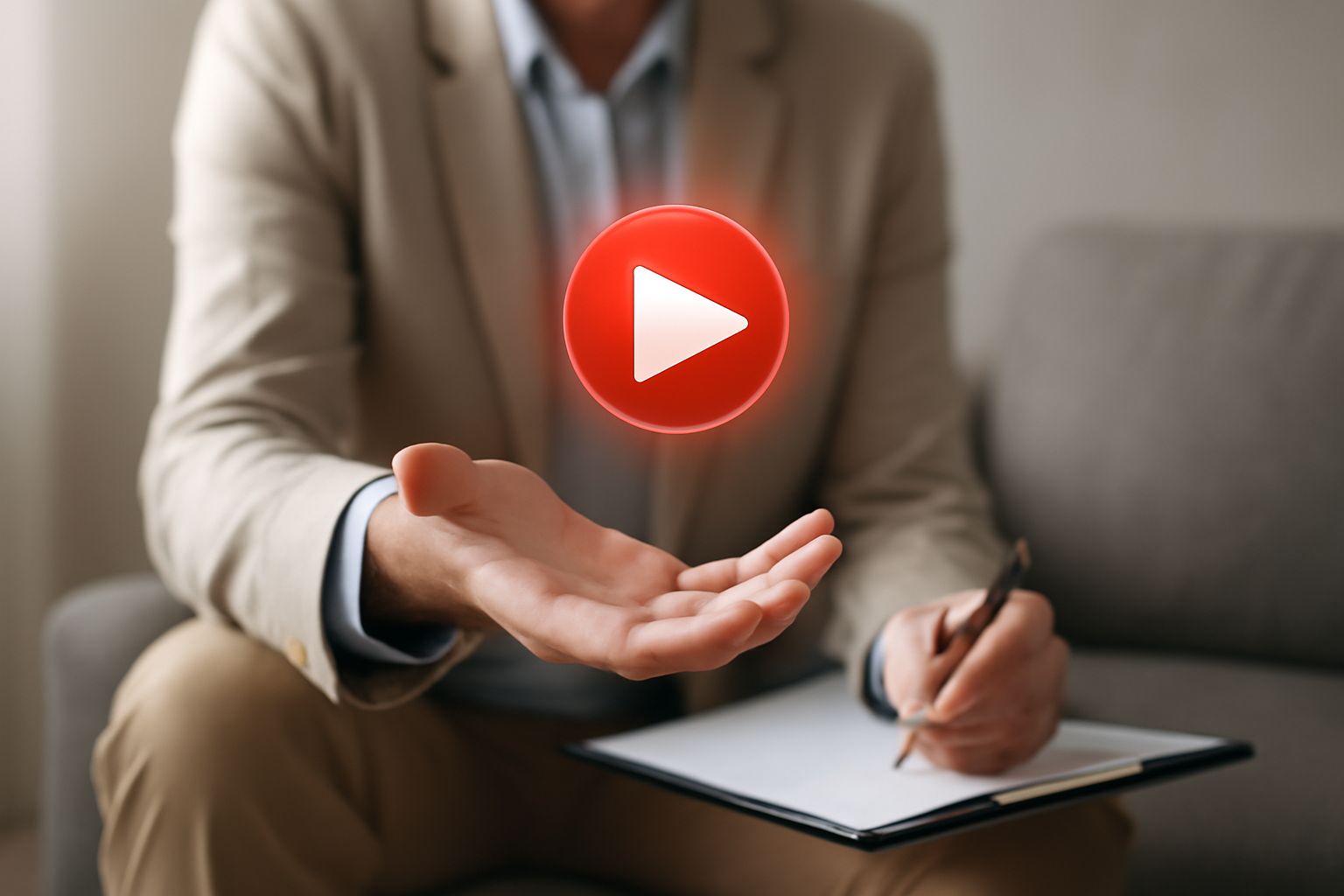 Therapist on camera sharing tips for ethical client growth through video marketing.