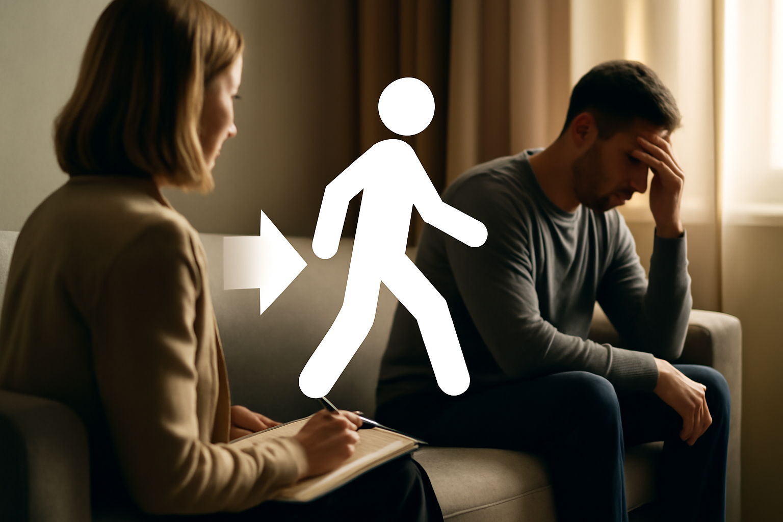 Person in therapy charts turning avoidance into purposeful action, reflecting the blog post.