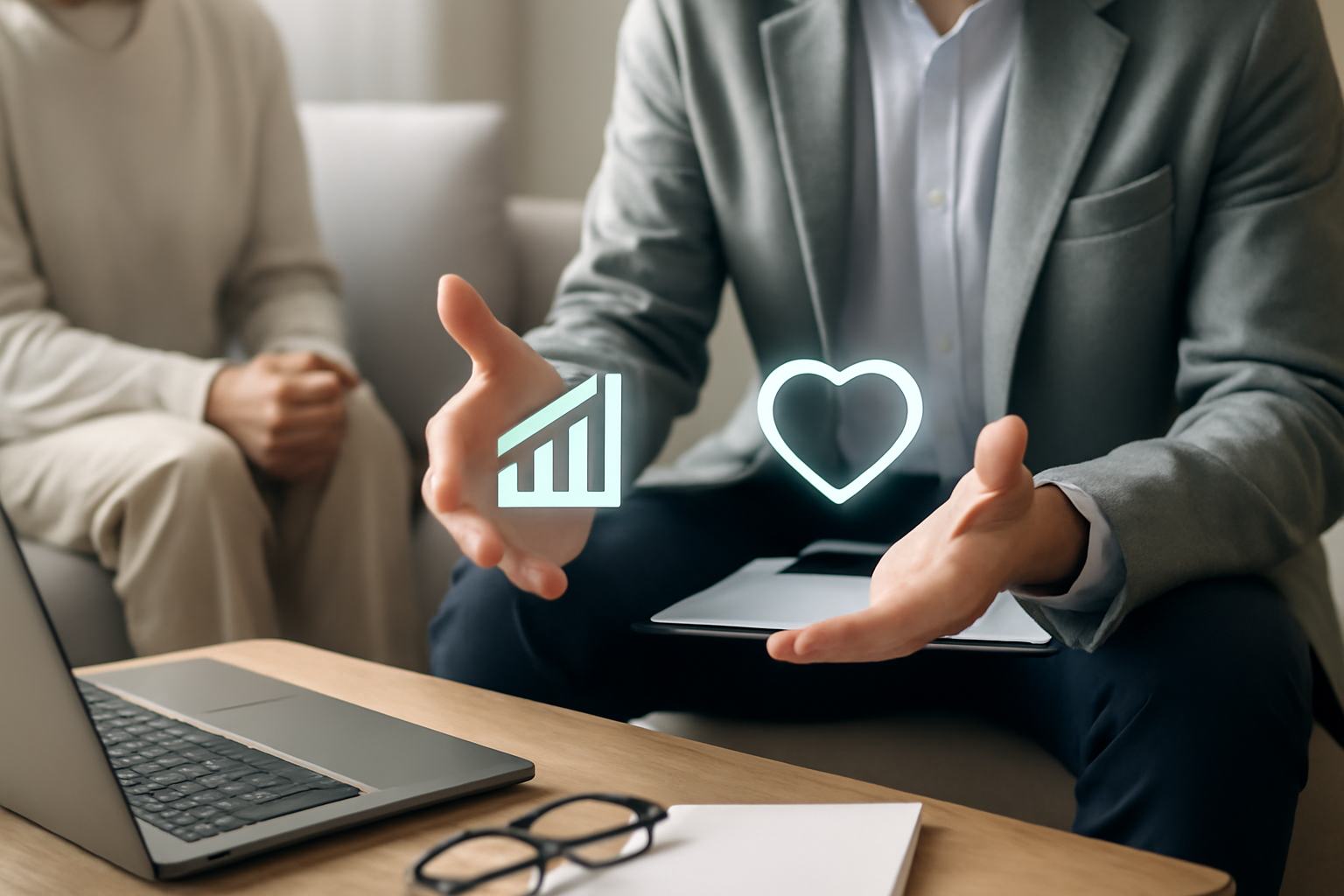 Therapist reviews EHR dashboard on tablet; Therapy Practice EHR Guide to ROI and high quality care