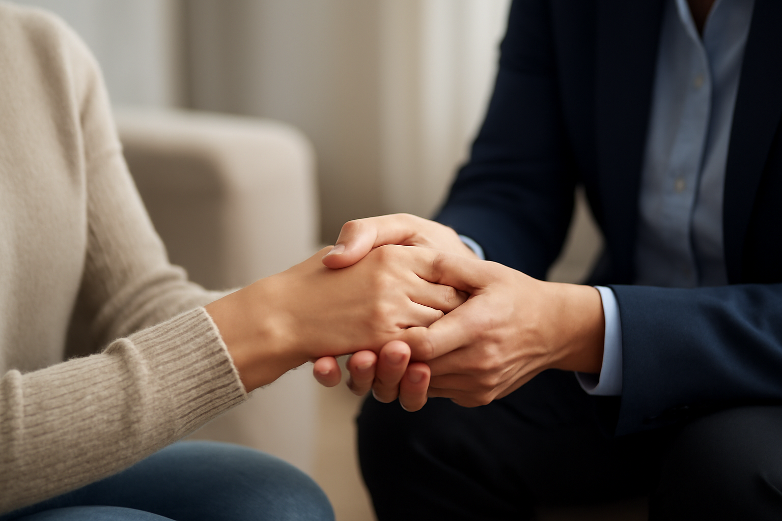 Person in a calm therapy room talks with a therapist; What to Expect in Individual Therapy.