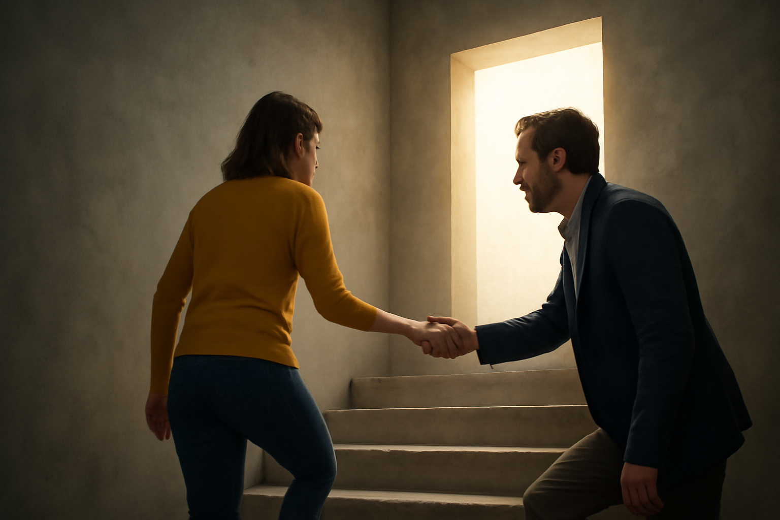 Person steps forward on a bright path, turning avoidance into purposeful action through therapy.