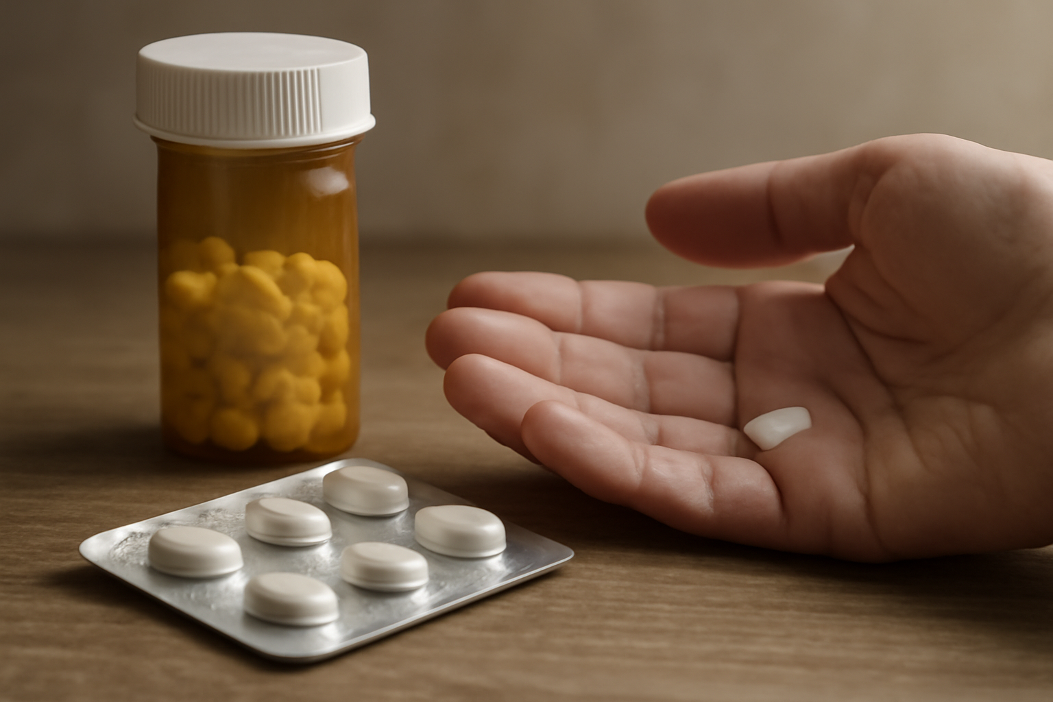 Person with pill bottle and dosing chart beside title Understanding Anti Anxiety Medications.